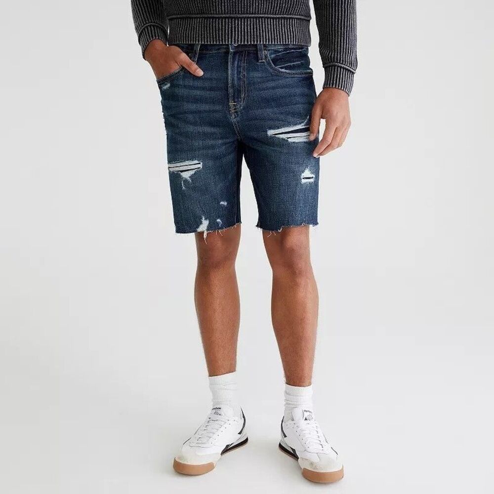 Aeropostale Denim Shorts Mens 34 Blue Distressed Cut off Above Knee Stretch NEW